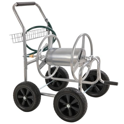 VEVOR Hose Reel Cart, Hold Up to 250 ft of 5/8’’ Hose, Garden Water Hose Carts Mobile Tools with 4 Wheels, Heavy Duty Powder-Coated Steel Outdoor Planting with Storage Basket, for Garden, Yard, Lawn - size: 250 ft