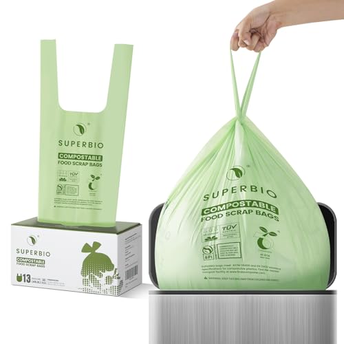 SUPERBIO 13 Gallon Compostable Kitchen Waste Bags with Handles - color: 13 Gallon with Handles, 30 Count