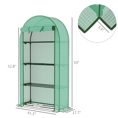 Outsunny 4 Tier Mini Greenhouse Roll-Up Door 41.3" x 17.7" x 63" Green