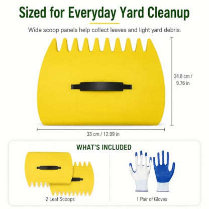 Ideal Swan Leaf Scoops with Gloves, Lightweight Rakes for Lawn Work, Yellow - color: Yellow