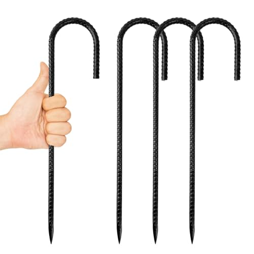 Anothera 4 Pack Steel Rebar Stakes, 12 Inch Heavy Duty J Hook Metal Stake - color: J-Hook, size: 4pcs