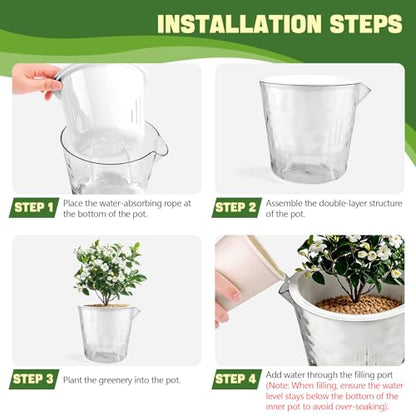 5 Pack Clear Self Watering Pots for Indoor Plants, 5/7 Inch Pots, 2 Size