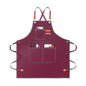 OUNLEN Chef Apron for Men Women Canvas Aprons with 3 Pockets Cross Back Resistant Work Apron for Cooking - color: Cranbrerry Red