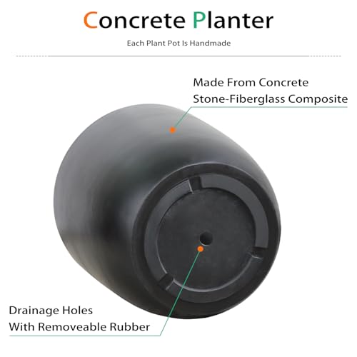 Heyzier Concrete Planter Outdoor Indoor, Large Cement Plant Pots for Trees Flowers (Black, 18 inch)