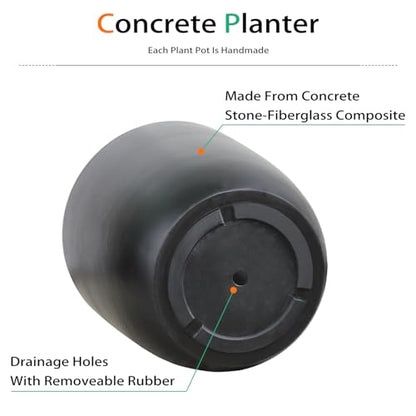 Heyzier Concrete Planter Outdoor Indoor, Large Cement Plant Pots for Trees Flowers (Black, 18 inch)