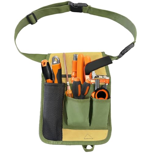 Heavy-Duty Garden Tool Belt Pouch, Multi-Pocket Canvas Utility Waist Bag with Adjustable Strap, Waterproof Tool Fanny Pack for Gardening, Carpenter, Electrician, DIY Work
