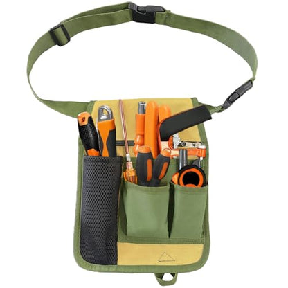 Heavy-Duty Garden Tool Belt Pouch, Multi-Pocket Canvas Utility Waist Bag with Adjustable Strap, Waterproof Tool Fanny Pack for Gardening, Carpenter, Electrician, DIY Work