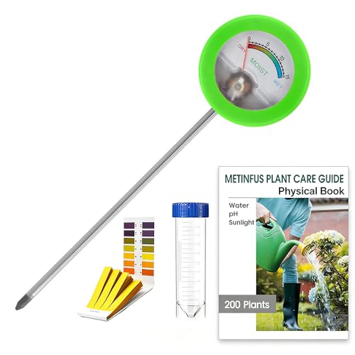 Soil Moisture Meter, Plant Water Monitor, Soil Hygrometer Included 200+ Plants Care Guide, 80 pH Test Strips & Sample Tube, Soil Water Gauge Meter for Garden, Lawn, No Battery Needed