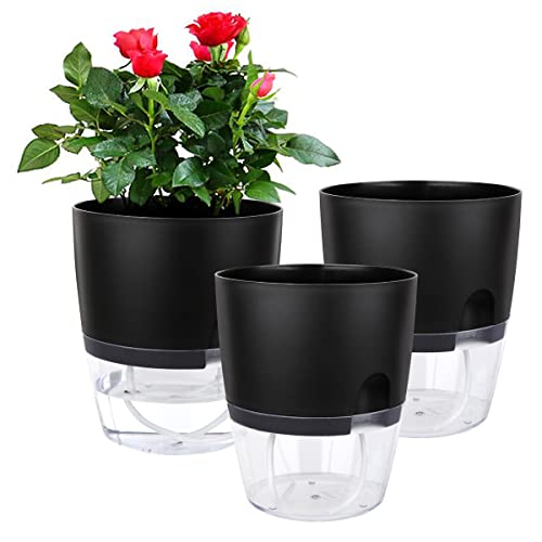 Vanavazon 6 Inch Self Watering Pots for Indoor Plants African Violet Pots - color: Black