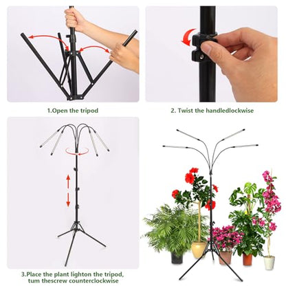 Grow Light with Full Spectrum & Dual Timer, Adjustable Tripod & Gooseneck for Personalized Plant Lighting USB