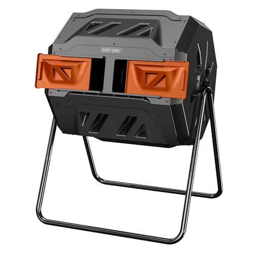 East Oak Compost Tumbler Outdoor, 43-Gallon Tumbling Compost Bin with 2 Sliding Orange Doors & Aeration System, Tumbling Rotating Composter Bin for Kitchen, Garden, Yard, - color: Burnt Orange, size: 43 Gallon