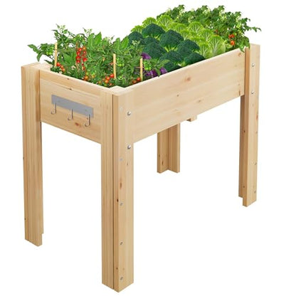 Garvee 34x18x30IN Wooden Raised Garden Bed with Legs - color: Varnish, size: 34*18*30 in