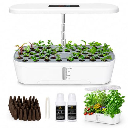 52 Pods Hydroponics Growing System Indoor Herb Garden with Auto Timer White - color: White