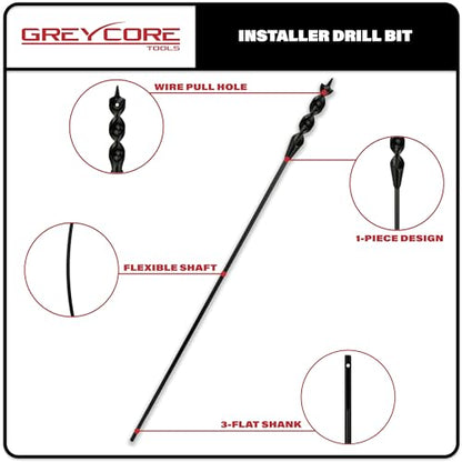 Greycore Tools 1/2 Inch x 54 Inch Flexible Drill Bit for Wire Pulling and Fishing, Auger Head Installer Drill Bit, Fish Bit for Pulling Wires in Walls (1/2" x 54" Installer) - size: 1/2" x 54", style: 54" Length