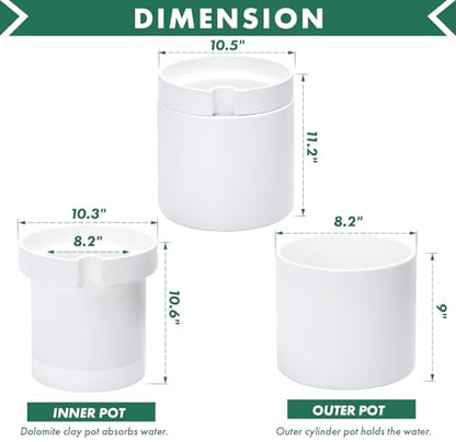 Phoenix Vine 10 Inch Cylinder Self Watering Planter, White Glazed Outer Plant Pot with Dolomite Clay Inner Planter for Indoor Plants, White, 31-A-I-W - color: White