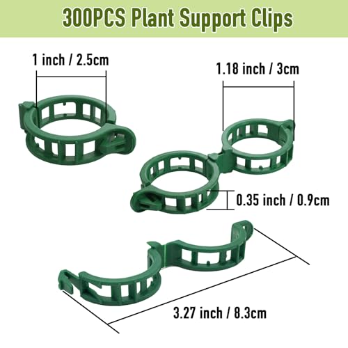 300Pcs Tomato Clips, Reusable Plant Support Clips for Climbing Plants, Garden Clips for Tomato Vine, Trellis Clips for String Trellis, Plant Fixing Clips for Vegetables (Green)