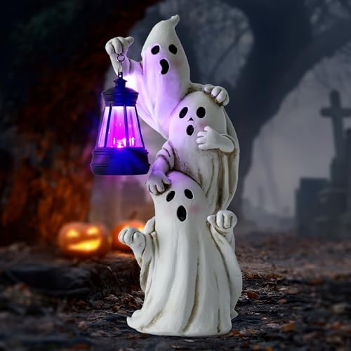twinbling Triple Ghosts Halloween Decorations Outdoor with Solar Lantern,Cute Spooky Halloween Ghost Figurines,Ghost Decor Outside Decor for Yards Porches Gardens Lawn Party - color: B-ghosts