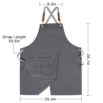 Crossback Apron with Pockets x2,Split Apron with Adjustable Straps,M-XXL - color: Grey