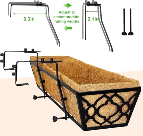 Y&M 30'' Large Window Box Railing Planter with Coco Liner, Outdoor Window Flower Boxes Over The Railing Planter Boxes Deck Fence Porch Patio Planter-2 Pack - size: Flower 30in 2p