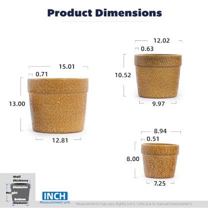 Ceramic Plant Pots with Drainage Hole, 9/12/15 Inch, Yellow - color: Yellow