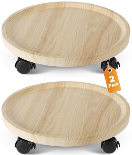 2 Pack Plant Caddy With Wheels, 14" Wood Rolling Plant Stand with 360° Lockable Wheels, Plant Stands Outdoor for Large Plants, Flower Cart Plant Dolly Plant Caster for Heavy Objects, Natural - color: 14inch-Natural