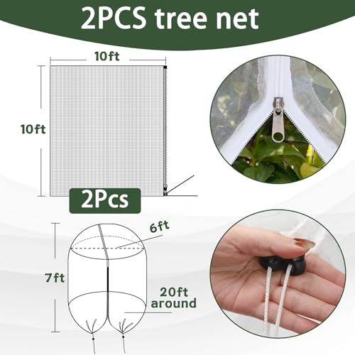 2 Pack 10x10 FT Fruit Tree Netting Apple Blueberry Zipper Drawstring - size: 10x10ft(2Packs)