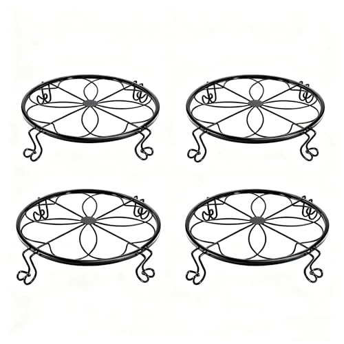 1/2/4 Pack 9/10/12 Inch Heavy Duty Iron Plant Stands - Rustproof Metal Flower Pot Holder for Indoor Outdoor Use, Round Wrought Iron Planter Stand for Corner Gardening, Patio, Balcony Decor- Black (9IN4PCS) - size: 9 inch - 4 pack