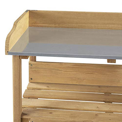 Yaheetech Potting Bench Outdoor Console Table w/3-Tier Storage,Natural Wood - color: Natural Wood