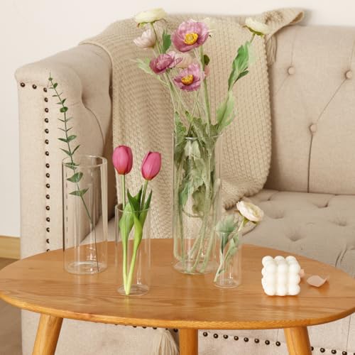 Fixwal 24 Pack Clear Glass Cylinder Vases, 4, 6, 8, 10 Inch Tall - size: 24pcs