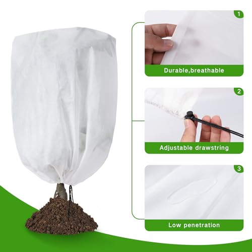 Garutom 4-Pack Plant Covers Freeze Protection 30" x 39" 2.2 oz, Frost Cloth Plants Jacket Drawstring Tree Cover for Outdoor Plants, Shrub Potted Plants Winter - size: 30"W x 39"H/4P