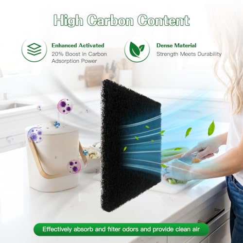 JURENGUDF 10 Pack 5 Inch Carbon Filters – Square Activated Charcoal Sheets, Odor Control Refills for Kitchen Compost Bucket and Countertop Bins