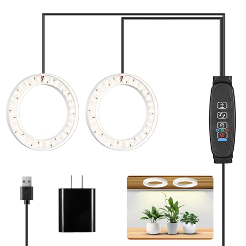 4.72in Indoor Plant Grow Lights, Full Spectrum Grow Lamp, Warm+White LEDs Plant Growing Light for Cabinets and Plant Shelf, with 6/12/16H Timer, 3 Lighting Modes, 10 Brightness Levels, 2 Head - size: 4.72in 2 Head