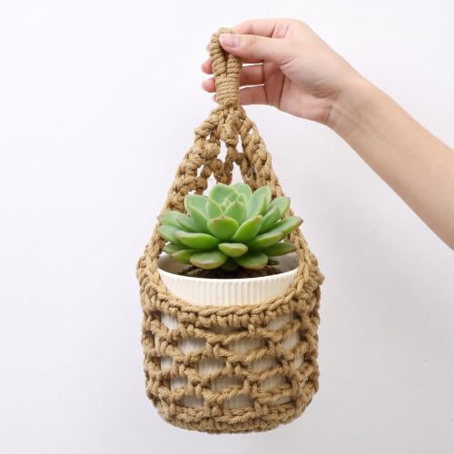 2 Pack Macrame Wall Hanging Plant Holder, Woven Basket Wall Planter for Indoor Greenery, Suitable for 4 Inch Small Plant Pots