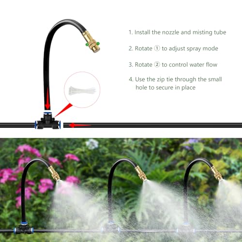 60FT Drip Irrigation System for Garden – Automatic Watering Kit with Solid Brass Metal Connectors, 360° Bendable Tubing &16 Adjustable Nozzles for Greenhouse, Lawn, Yard & Plants - size: 60 FT