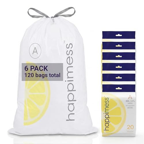 happimess 20-Count Lemon 8 Gal Drawstring Trash Bags, White, Pack of 6 - color: White (Lemon Scented), size: 120 Count (Pack of 1)