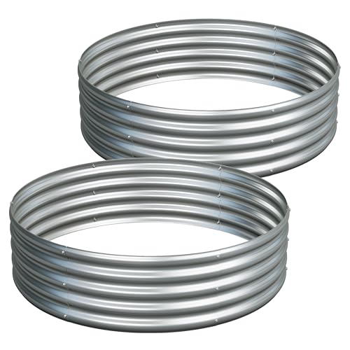 2PCS 4x4x1ft Galvanized Raised Garden Bed Kit,Round Garden Bed Outdoor Planter Box for Vegetables,Flowers,Herbs,Easy Assembly,Silver - size: 4x4x1(2PCS)