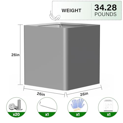 Square Metal Planter Box, 26-Inch - color: Gray, size: 26"L x 26"W x 26"H