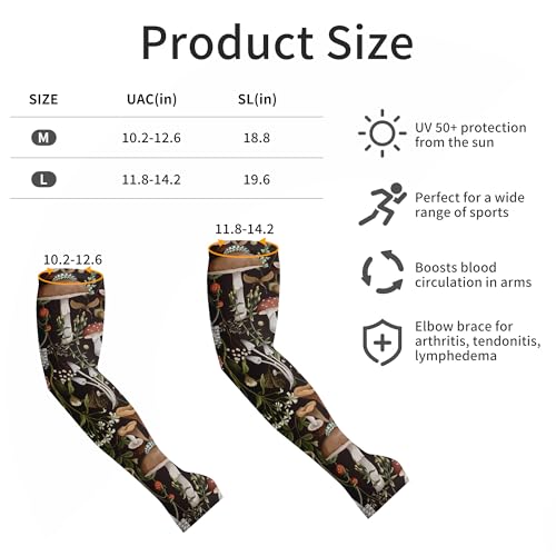 FISHEAL Sun Protection Gardening Sleeves - Women Men UV UPF 50+ Cooling Arm Sleeves with Thumbholes Farming Fishing Outdoors - color: Mushrooms, size: Large