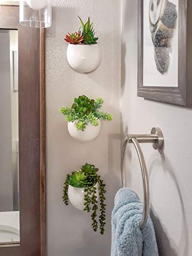 Mkono Wall Planter Ceramic Hanging Pot with Artificial Fake Plants, 3 Pack