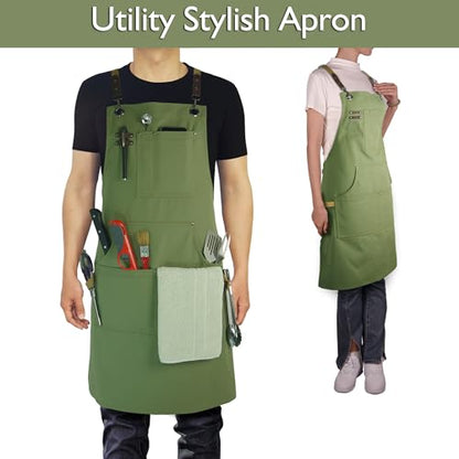 Kitchen Apron, Work Apron, Canvas Apron, Olive - color: Olive