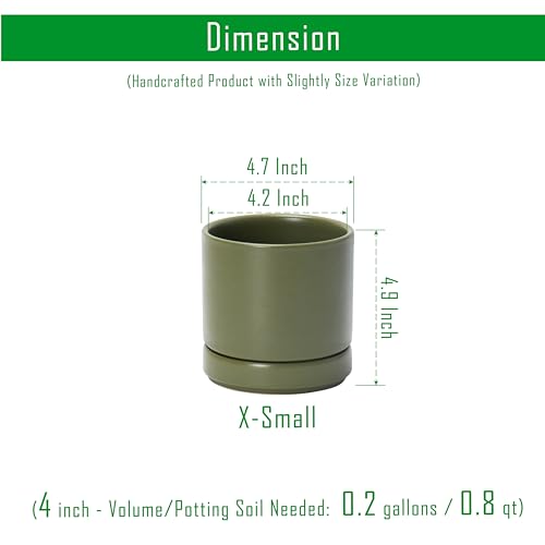 D'vine Dev 4-Pack Ceramic Pots with Saucers, Olive, 4.7 in, 94-X-B-0 - color: Olive, size: 4.7 Inch