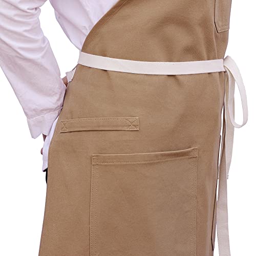 Kitchen Apron for Cooking, with Pockets & Towel Loop - color: Light Tan