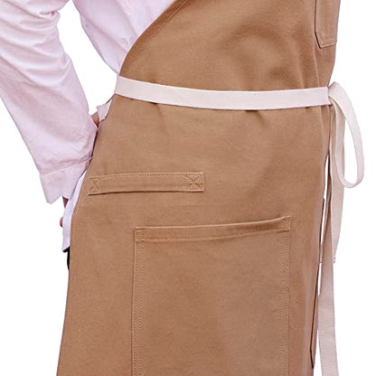 Kitchen Apron for Cooking, with Pockets & Towel Loop - color: Light Tan