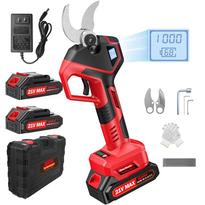 Electric Pruning Shears, 2.75'' Cut, 2 Batteries & Spare Blades - color: Red