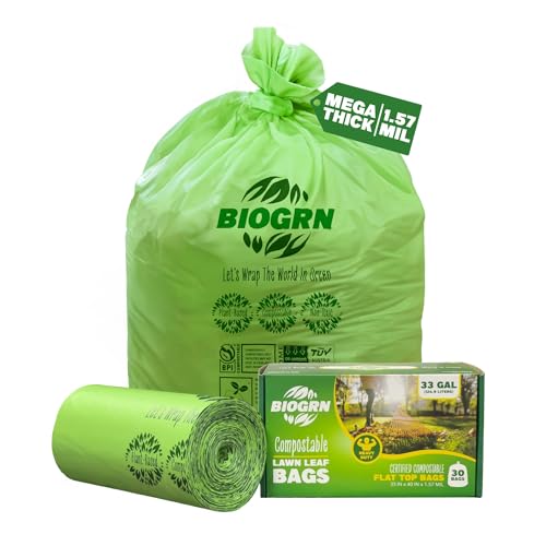 30-33 Gallon Compostable Trash Bags (30 Count), 1.57 Mil Heavy Duty - color: 33 Gallon Flat Top, 30 Count