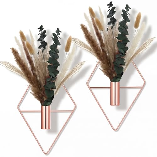Jexine 2 Pcs Hanging Artificial Planters Wall Decor, Rose Gold, Pampas - color: Rose Gold, size: Pampas