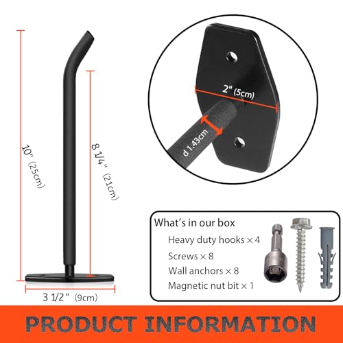 4 Pack 10-Inch Heavy Duty Garage Hooks, Tire Wall Mount, Black - color: 4 Pack – Black