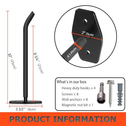 4 Pack 10-Inch Heavy Duty Garage Hooks, Tire Wall Mount, Black - color: 4 Pack – Black