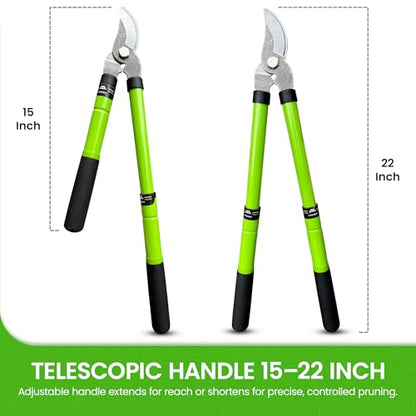 Garden Guru Bypass Loppers Tree Trimmer Clipper w/Telescopic Handle 15–22" - High Carbon Steel Blade Gardening Loppers Pruning Shear - Comfort Grip Handles – Branch Cutter (4 Pack) - size: 4 Pack, style: Extendable Bypass Loppers