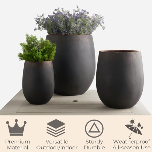 Wallowa 17.7"+13.3"+9.5" Round Weathered Concrete Planters Set of 3 - color: Black, size: Set of 3